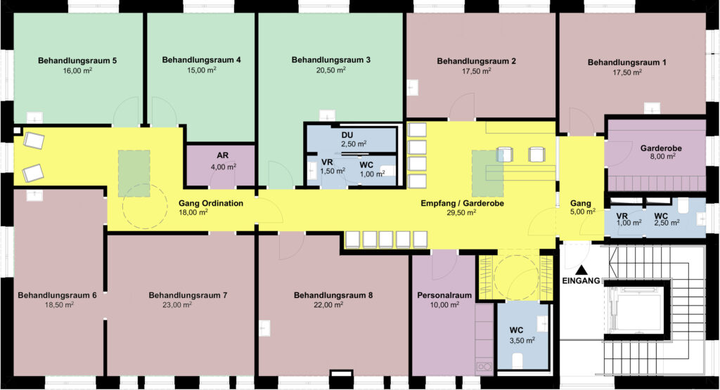 aktueller Raumplan vom Obergeschosses des Gesundheitszentrums Korneuburg West